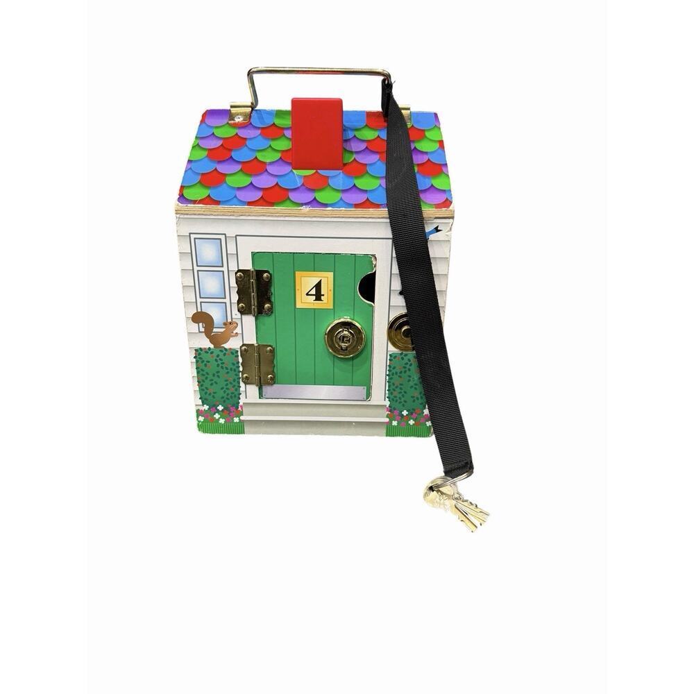 Melissa & Doug Take Along Wooden Doorbell House With 4 Keys & Working Doorbells